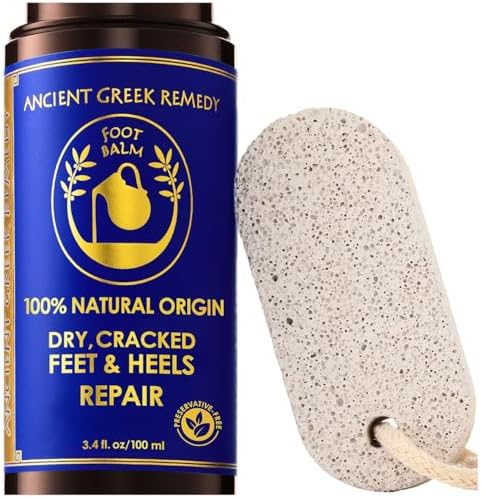Dry Cracked Heel Repair Balm, Organic Foot Cream with Pumice Stone Included by AncientGreekRemedybyBlissofGreece