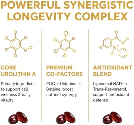 Urolithin A Supplement 2500mg with NAD+, Resveratrol, CoQ10 & PQQ, High Potency 5-in-1 Longevity Formula, Mitochondrial Support for Healthy Aging, Energy & Muscle Strength, 120 Softgels - Image 3