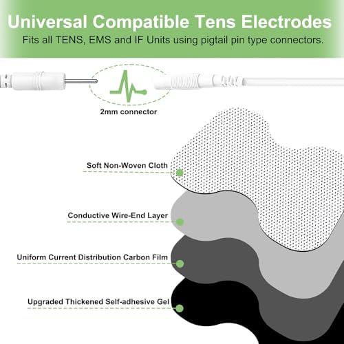 Tens Unit Electrode Pads Large 4x6" for Lower Back Shoulders Neck & Knees, Compatible with 7000 & AUVON TENS, FDA 510(k) Cleared TENS Unit Pads, Non-Irritating, 2mm Pin Connector- 4 Pcs - Image 3