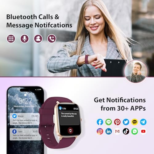 Smart Watch for Women Men, 1.85" HD AMOLED Fitness Tracker (Answer/Call) with 24/7 Heart Rate/Sleep/SpO2 Monitor for iPhone & Android, 120+ Sports Modes Smartwatch with IP68 Waterproof, 2 Bands - Image 2