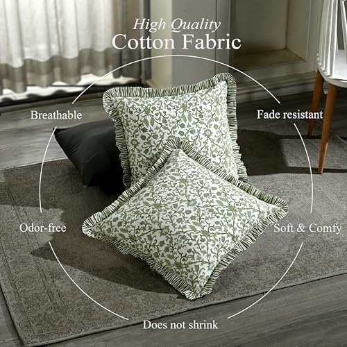 CPC Meadow Vine Hand Block Print 100% Cotton Ruffle Throw Pillow Cover 24x24 inch with Hidden Zipper Decorative for Couch, Bed, Sofa, Farmhouse, Cottagecore Decor Gift Christmas Fall Thanksgiving - Image 3