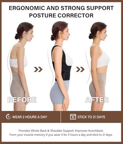 URSEXYLY Back Brace Posture Corrector for Women and Men, Breathable Shoulder Brace, Upper and Lower Back Pain Relief, Adjustable Full Back Support(Medium,Black) - Image 3