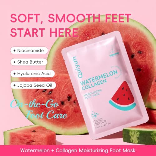 QUIYUM 6 Pairs Watermelon Foot Mask, Moisturizing Booties for Dry Skin - Image 2