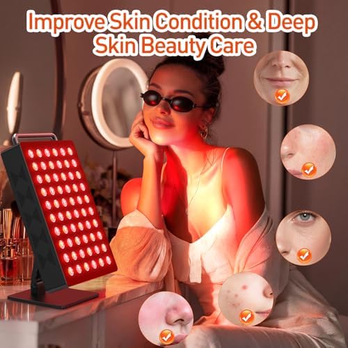 Red Light Therapy Panel 5 Wavelength 60 Dual Chip LEDs 630+660+810+830+850nm Red and Near Infrared Lamp Therapy Device 100W with Timer & Stand for Body Pain Relief Face Skin Health Sleep Black - Image 3