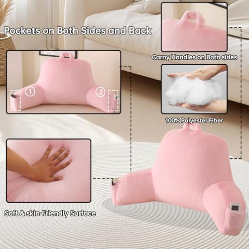 Large Plush Backrest Pillow for Sitting in Bed,Faux Fur,White - Image 5