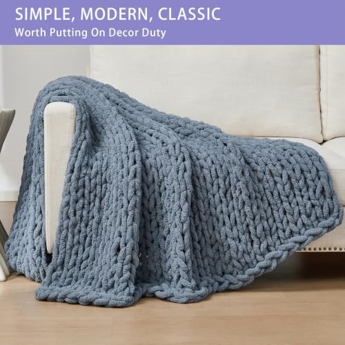 Bigacogo Chunky Knit Throw Blanket for Couch, 51x63 inches, Cold Sea Blue - Image 3