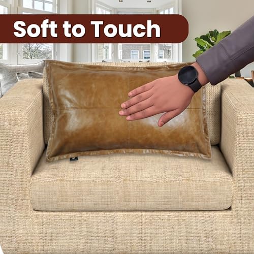 LL LEATHER LOVERS 100% Lambskin Leather Pillow Cover - Sofa Cushion Case - Decorative Throw Covers for Living Room & Bedroom, Gold Crunch Box Pack of 1-10X18 Inch - Image 4