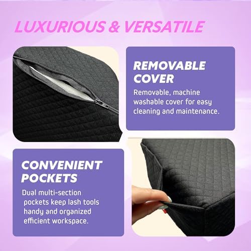 Lash Pillow for Eyelash Extensions - Curved Memory Foam Bed Pillow, Ergonomic Head Rest with Neck Support, Side Pockets for Tools, Fits Lash Beds for Tech (Short Neck Slope) - Image 6
