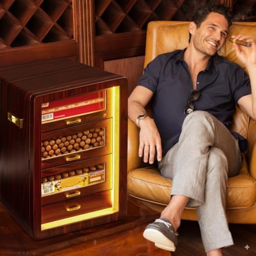 200-Count Ebony Cigar Humidor Cabinet with Digital Hygrometer, LED - Image 2