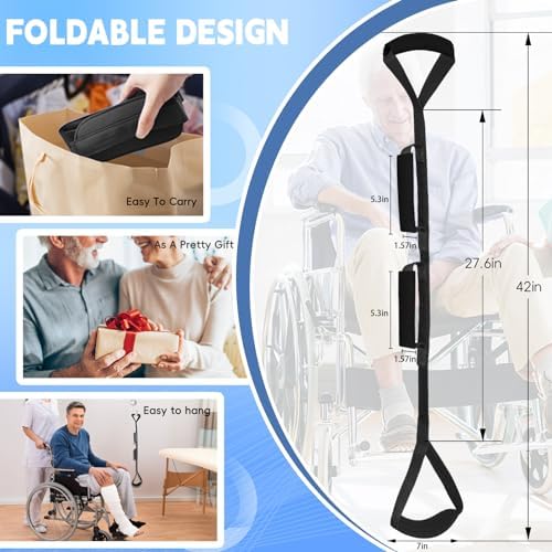 42 Inch Long Leg Lifter, Rigid Leg Lifter Strap with EVA Handgrips &Foot Loop, Leg Lifter After Hip Replacement&Knee Surgery Recovery Aids Kit,Getting Legs in and Out of Bed,Car,Wheelchair (Black) - Image 4