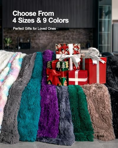 Pawque Faux Fur Sherpa Fleece Throw Blanket Twin Size 60x80 inches Rainbow - Image 6
