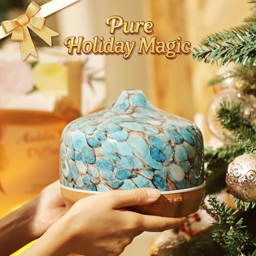 Porseme 500ml Glass Essential Oil Diffuser Aromatherapy Ultrasonic Cool Mist Humidifier 15-21 Running Hours Waterless Auto-Off Air Diffusers for Sleeping Yoga Working Spa(Light Blue) - Image 6