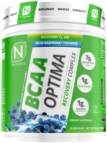 NutraKey BCAA Optima Post Workout Recovery Complex, No Sugar, No Carb, Recovery Aid, Blue Raspberry by NUTRAKEY