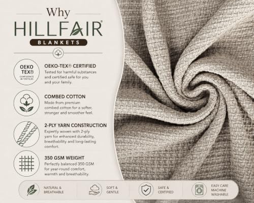HILLFAIR 100% Combed Cotton Blanket– Twin Bed Blanket– Soft Cozy Warm Multipurpose Throws for Luxury Home Decor– 66 x 90 inch Twin XL Size Cotton Blankets for Beds- Bed Blankets for All Season- Sand - Image 2
