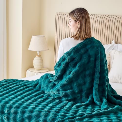 NEWCOSPLAY 3D Bubble Flannel Throw Blanket for Couch Dark Teal, 50"×60" - Image 4