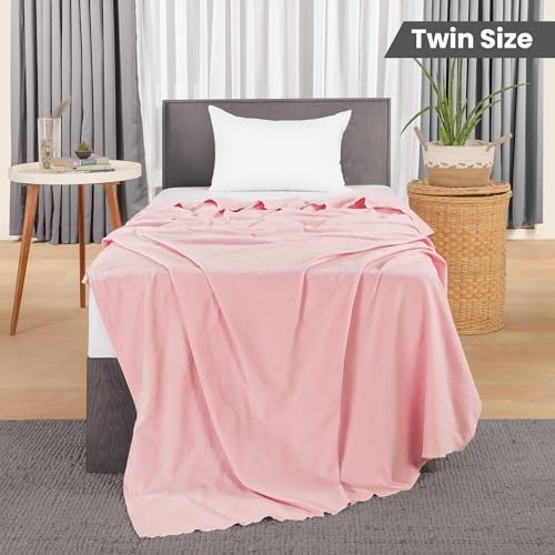 Utopia Bedding 100% Cotton Thermal Blanket Dusky Pink Twin, 90x72 Inches - Image 2