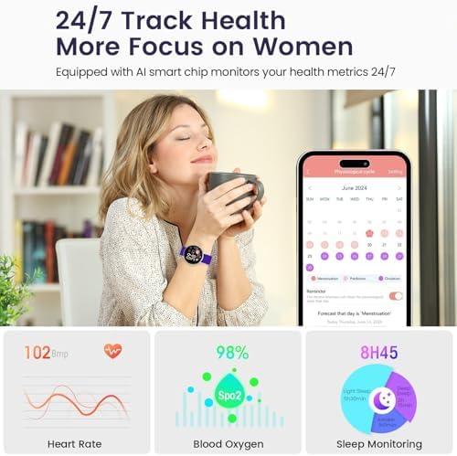 Smart Watch for Men Women Fitness Tracker with 100+ Sport Modes,Activity Trackers for iOS/Android Waterproof/Heart Rate/Sleep/Steps Monitor/Pedometer Monitor Monitor (Silver+Purple) - Image 2
