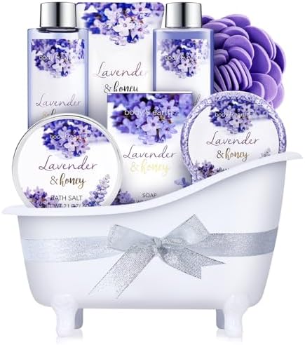 Body & Earth Bath and Body Gift Set - 8 Pcs Lavender Spa Baskets for Women, Spa Kit for Women, Birthday, Holiday, Anniversaries, Christmas Gifts for Her, Mom, Wife, Girlfriend by BODYEARTH