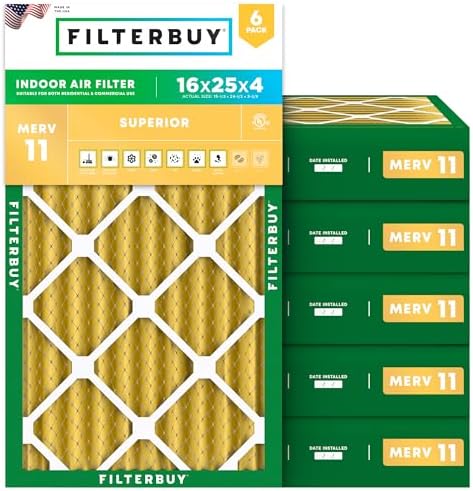 Filterbuy 16x25x4 Air Filter MERV 11 Pet & Allergy Defense (6-Pack) by Filterbuy