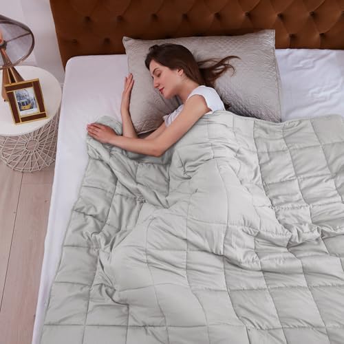 L'AGRATY Weighted Blanket Queen Size（15lbs, 60"x80"） Cooling Heavy Blanket Microfiber for Adults Breathable Big Weighted Throw Blanket for Summer Fall Winter, Light Grey - Image 3