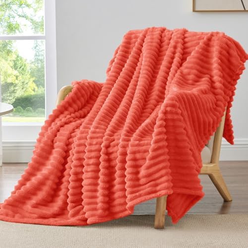 BEDELITE Ribbed Twin Blanket for Couch & Bed, Coral Red, 60"x80" by BEDELITE