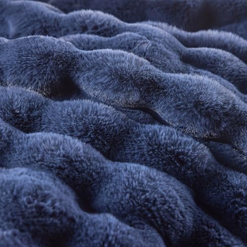 BENVWE Fluffy Faux Fur Throw Blanket for Couch, Soft Plush Thick Cozy Fuzzy Luxury Minky Bubble Blanket for Home Living Room Decor Gift for Women, Navy Blue, 63" x 80", 1100GSM - Image 6