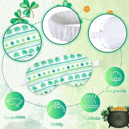 Cuffbow 6 Pack Fuzzy Sleep Masks Plush Eye Mask,Four Leaf Clover,Green - Image 3