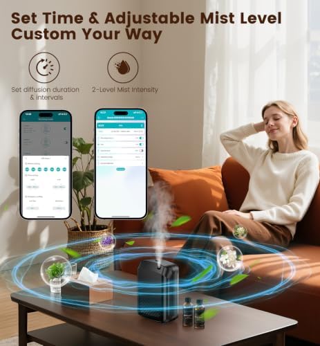 Waterless Essential Oil Diffuser with 2 x 100ML Oils, 3000 Sq.Ft Coverage for Large Home Hotel Office, 400ml Cold Air Scent Machine, Bluetooth App Control, Quiet Aroma Diffuser Wall Mount - Image 2