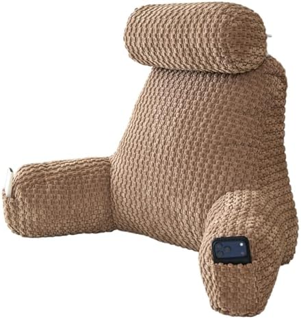 Reading Pillow for Bed with Adjustable Neck Support,XXL Khaki Corduroy by Wervity
