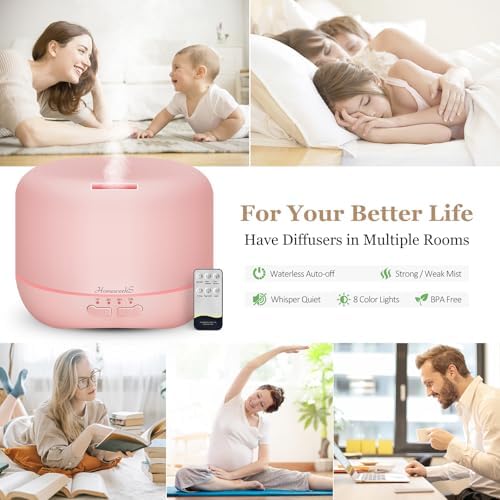 Aromatherapy Essential Oil Diffuser for Room: Air Humidifier Aroma Scent Cool Mist Colorful Lights Cute Small Large Auto Off Ultrasonic Diffusers for Home Bedroom Pink (300ml) - Image 2