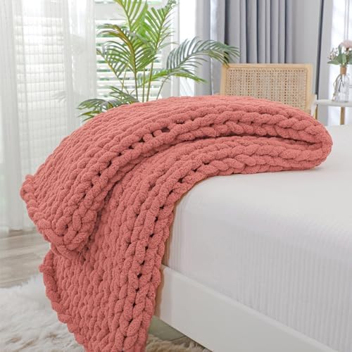 Bigacogo Chunky Knit Throw Blanket for Couch, 40x60 inches, Antique Red by Bigacogo