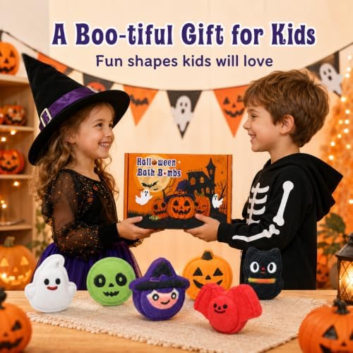 Halloween Bath Bombs for Kids, 6 Spooky Shapes, Trick or Treat Gift Set - Image 4