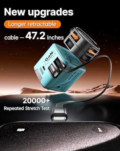W & O 60W Gan Fast Charger Wall Plug, Built-in Retractable USB-C & L Cables - Image 4