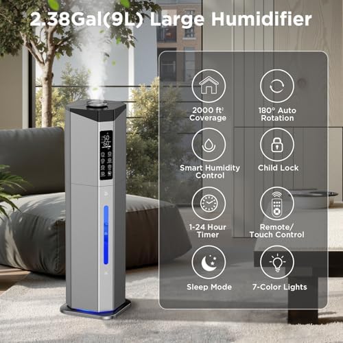 Home Humidifier for Large Room, 2.38Gal Cool Mist Top Fill,2000ft² - Image 2