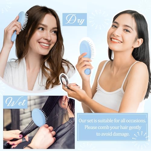 60 Pcs Macaron Blue Mini Hair Brushes Bulk for Blue Wedding Gifts Soft Bristles Adds Shine Scalp Massage and Detangling Travel Hair Combing for Women Spa Party Favors Homeless - Image 5