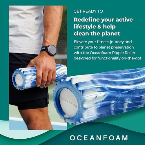 Oceanfoam Ripple Travel Foam Roller (11" x 3.35") Firm Mini Foam Roller for Physical Therapy, Deep Tissue Massage, Back Pain - High Density, Ergonomic Wave Textured - Yoga, Exercise (Royal Marbled) - Image 4