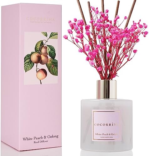 Cocorrína Reed Diffuser Sets - 6.7 oz. White Peach& Oolong Scented Diffuser with 8 Sticks Home Fragrance Reed Diffuser for Bathroom Shelf Decor by COCORR%C3%8DNA
