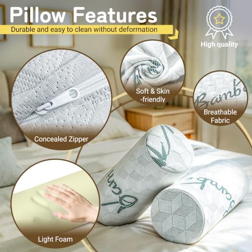 Cervical Roll Pillow, Cylinder Neck Pillow with Removable Washable Cover - Image 5