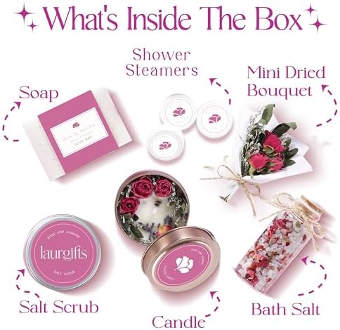 Birthday Gifts for Women – Rose & Jasmine Spa Gift Set & Self Care Basket, Relaxing Bath Box, Spa Basket for Her, Mom, Friend - Image 2