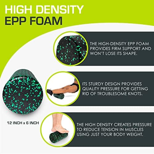 ProsourceFit High Density Foam Rollers 12 - inches long, Firm Full Body Athletic Massage Tool for Back Stretching, Yoga, Pilates, Post Workout Muscle Recuperation, Black/Green - Image 3