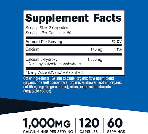 Nutricost HMB (Beta-Hydroxy Beta-Methylbutyrate) 1000mg, 120 Capsules - Image 2
