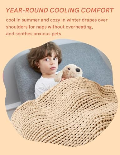 YnM Cooling Weighted Blanket, 100% Cotton Handmade Chunky Knitted Blanket, Weighted Lap, Breathable Heavy Blankets, Machine Washable Throw for Sleep or Home Decor (Beige, 40x50 Inch, 7lbs) - Image 5