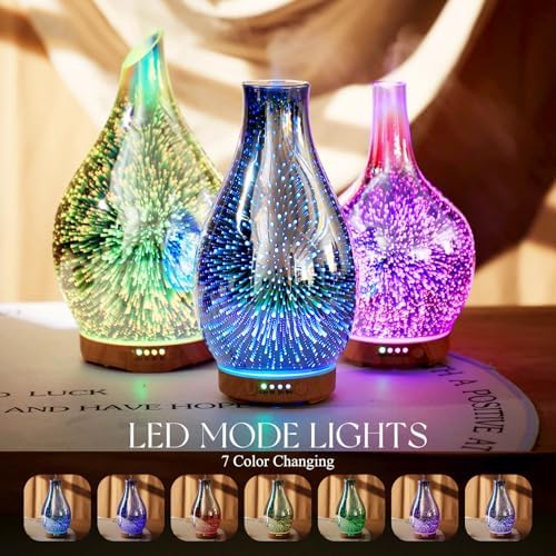 Porseme Essential Oil Diffuser 3D Glass Aromatherapy Ultrasonic Humidifier Cool Mist, Auto Shut-Off, Timer Setting, BPA Free for Home Office Hotel Yoga Gym Leisure SPA Gift 100ml - Image 2