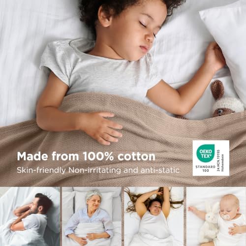 Bedsure 100% Cotton Blanket, Herringbone Weave, Twin-XL, Coffee Brown - Image 2