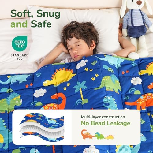 Sivio Weighted Blanket for Sleep, 5lbs, 36 x 48 inches, Blue Dinosaur - Image 3
