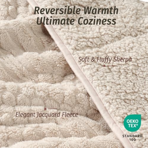 Wemore Sherpa Fleece Weighted Blanket for Adults, 60" x 80" 15 lbs Beige - Image 2
