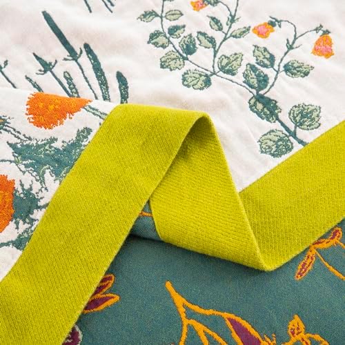 100% Muslin Cotton Throw Blanket for Bed Couch Chair, Botanical Plant Floral Printed Quilt Ultra Soft Reversible Gauze Blanket for All Season, 90"x98" - Image 5
