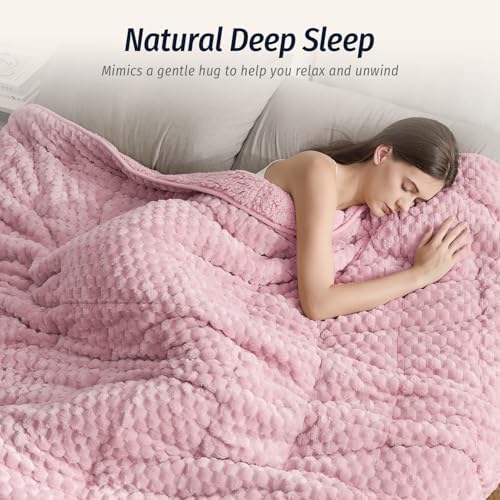 Fleece Weighted Blanket for Adults 60" x 80" 15lbs Fuzzy Blankets, Pink - Image 4