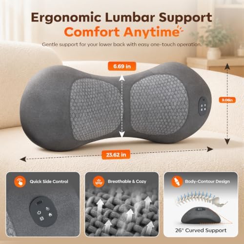 Smooth Triple Fusion Lumbar Back Massager – 3-in-1 Rechargeable Cordless Pillow: Heat, Vibration & Traction – Deep Tissue Pain Relief & Relaxation for Home & Office – Gift Idea - Image 6