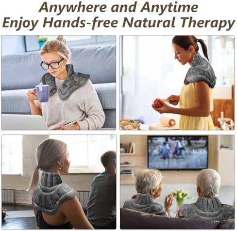AiricePac Microwave Heating Pad for Neck Shoulders and Back Pain Relief with Moist Heat, Weighted Microwavable Heated Neck Wrap Warmer, Uncented Gery - Image 5